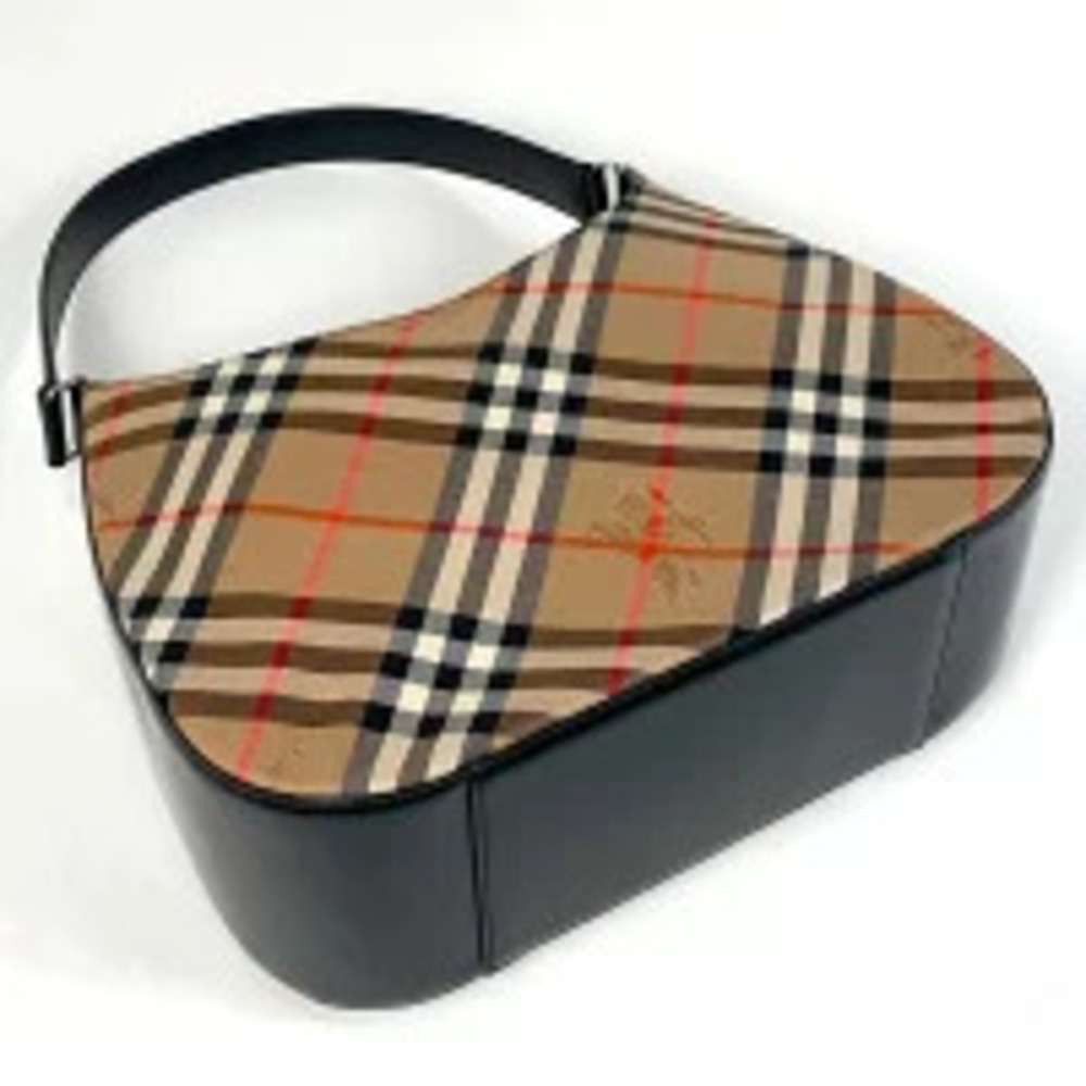 Burberry Hobo Check Canvas Beige Bag Black Shoulder